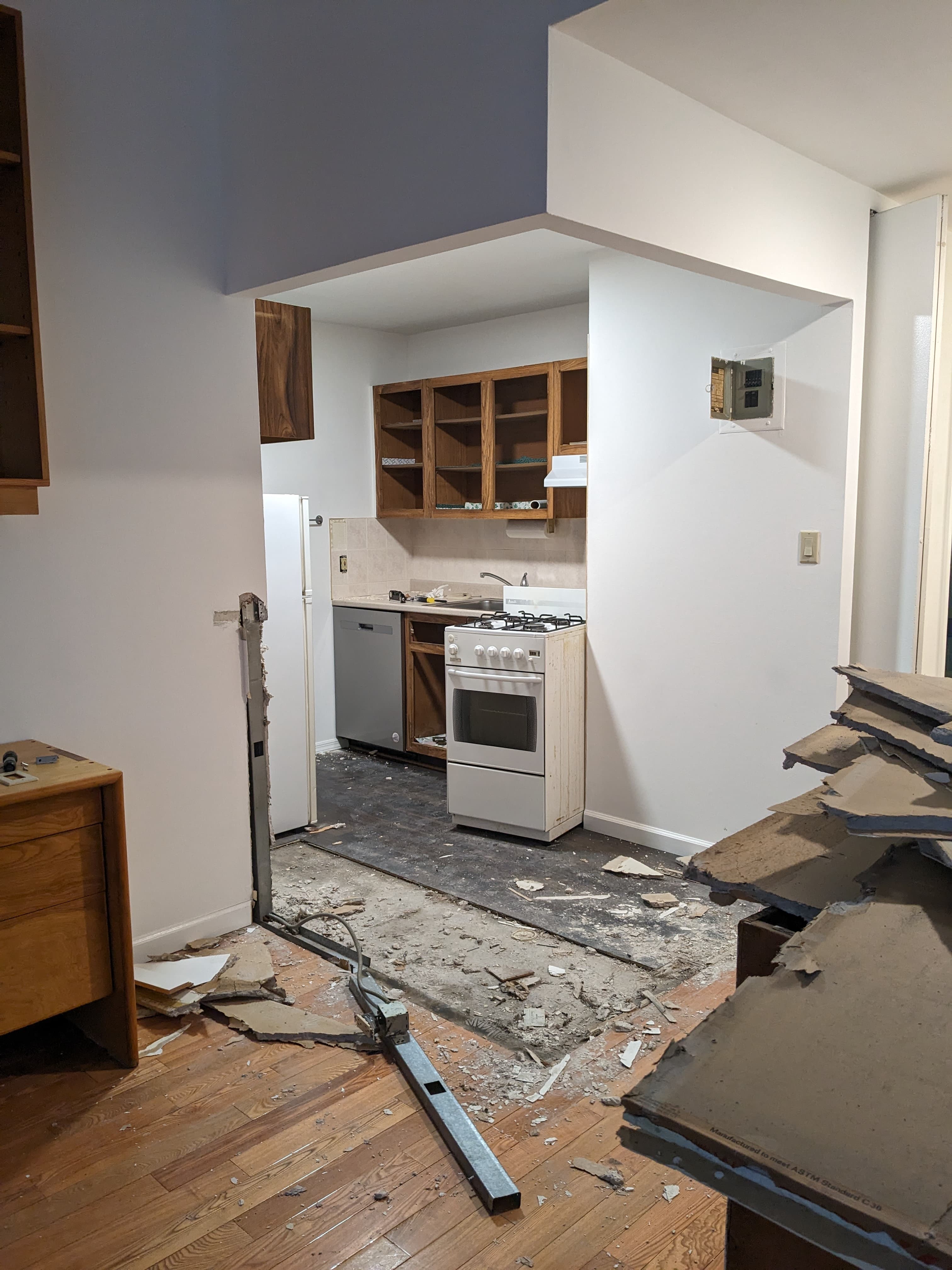 Day one after closing. Hammer in hand, kitchen counter was gone.
