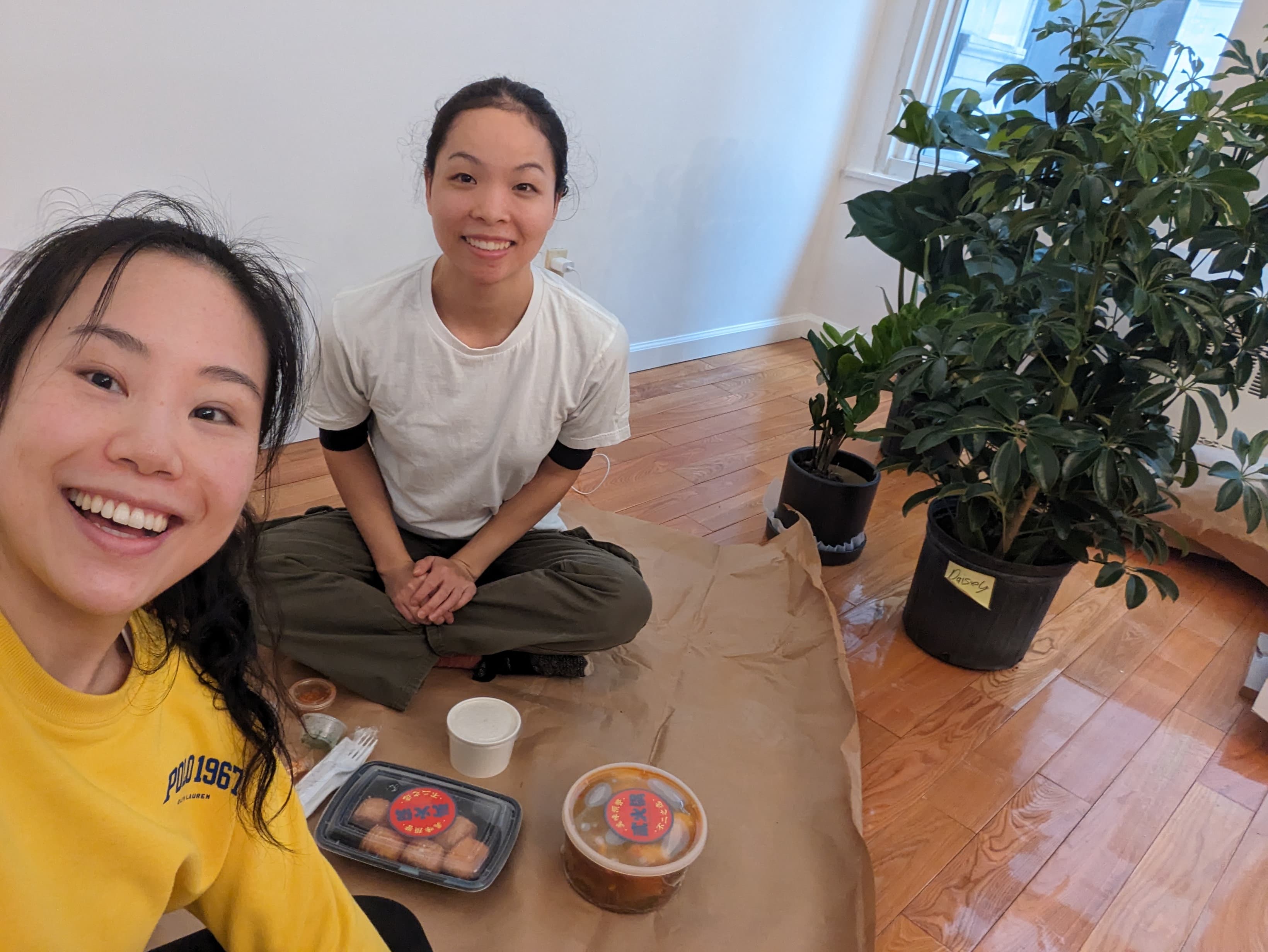 A lunch break with my friend who came over to help.